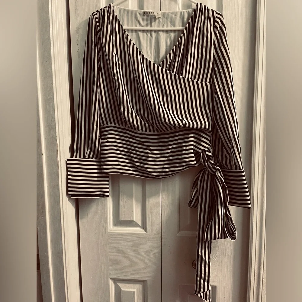 Alice + Olivia striped silk tie blouse, small - Picture 4 of 9